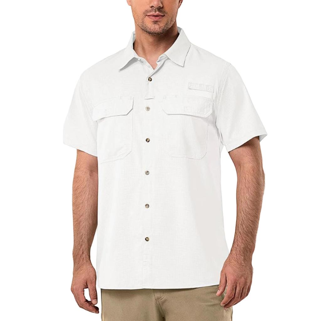 Men's Color Casual Loose Button-Down Collar Short-Sleeved Work Shirt