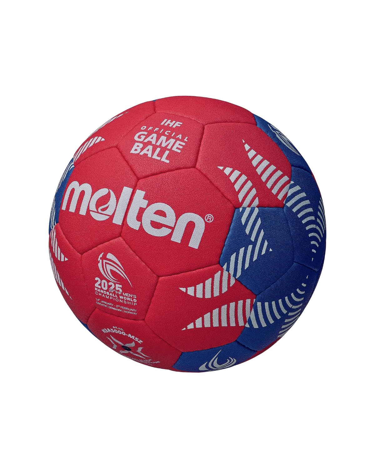 

Molten Handball Ball, 2025 Men s World Handball Championship Match Ball, Artificial Leather, Size 3, H3A5000-M5Z