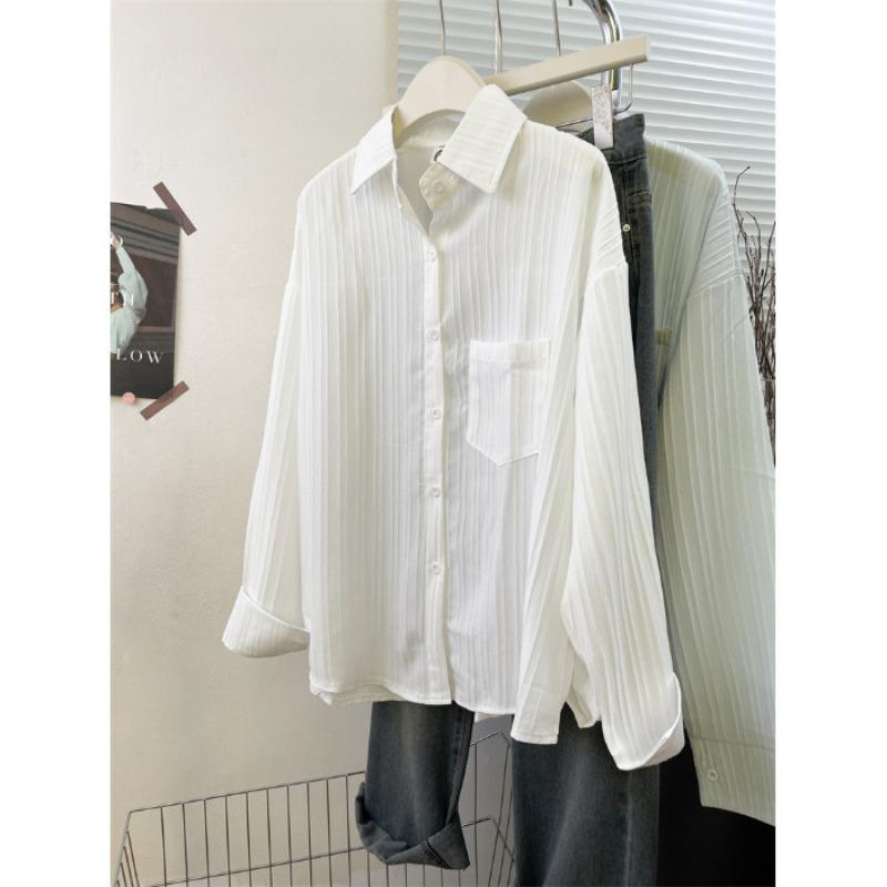 

Real shot striped thin shirt women s summer coat new solid color loose top XL білий