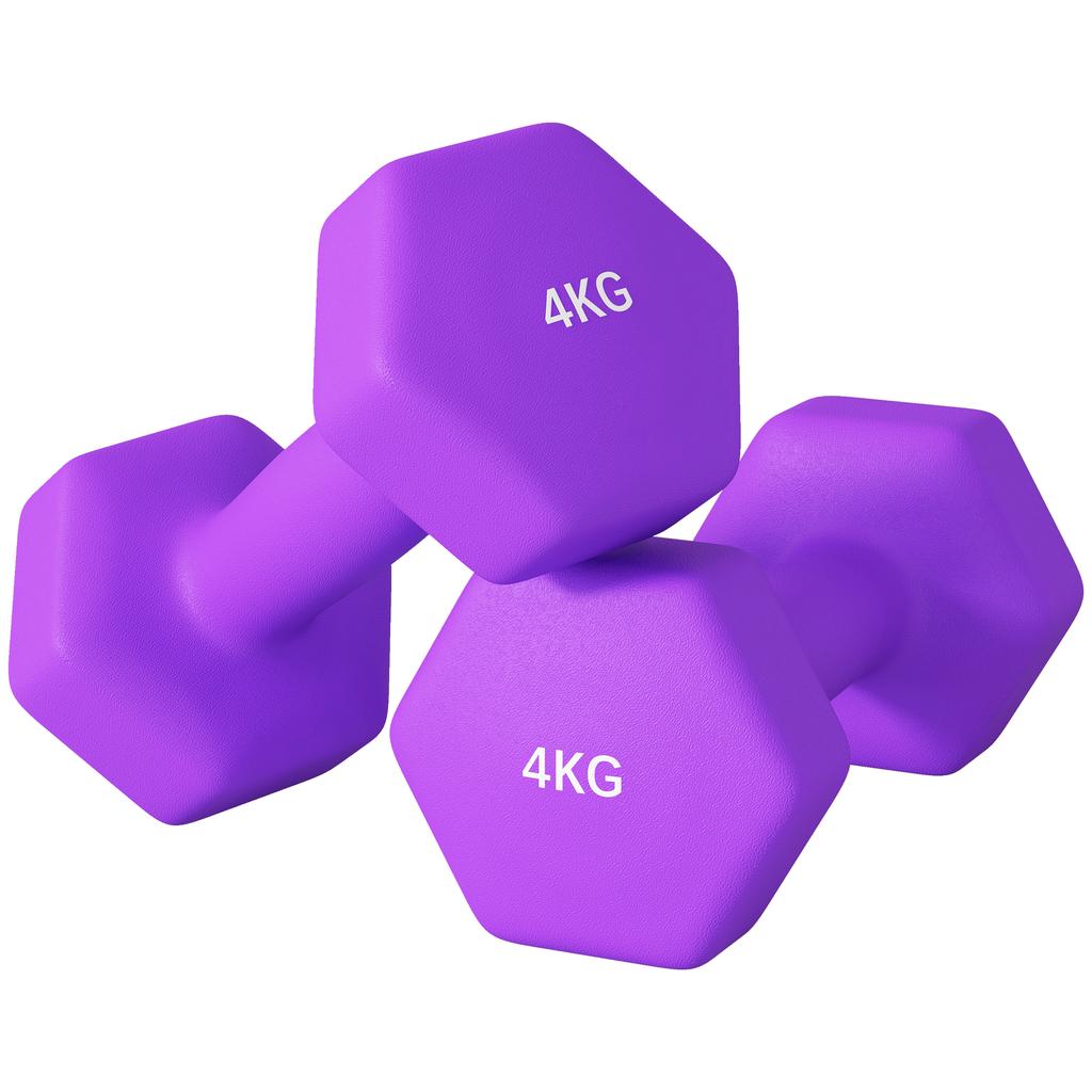 2 x 4kg Hexagonal Dumbbells Weights Set with Non-Slip Grip for Home Gym Workout, Purple