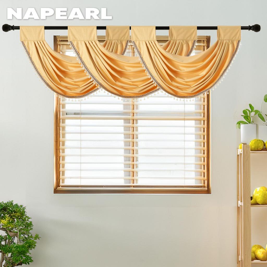1 STK NAPEARL European Luxury Ensfarget Blondestrimmet gardinhode for småvindudekor 70x42cm