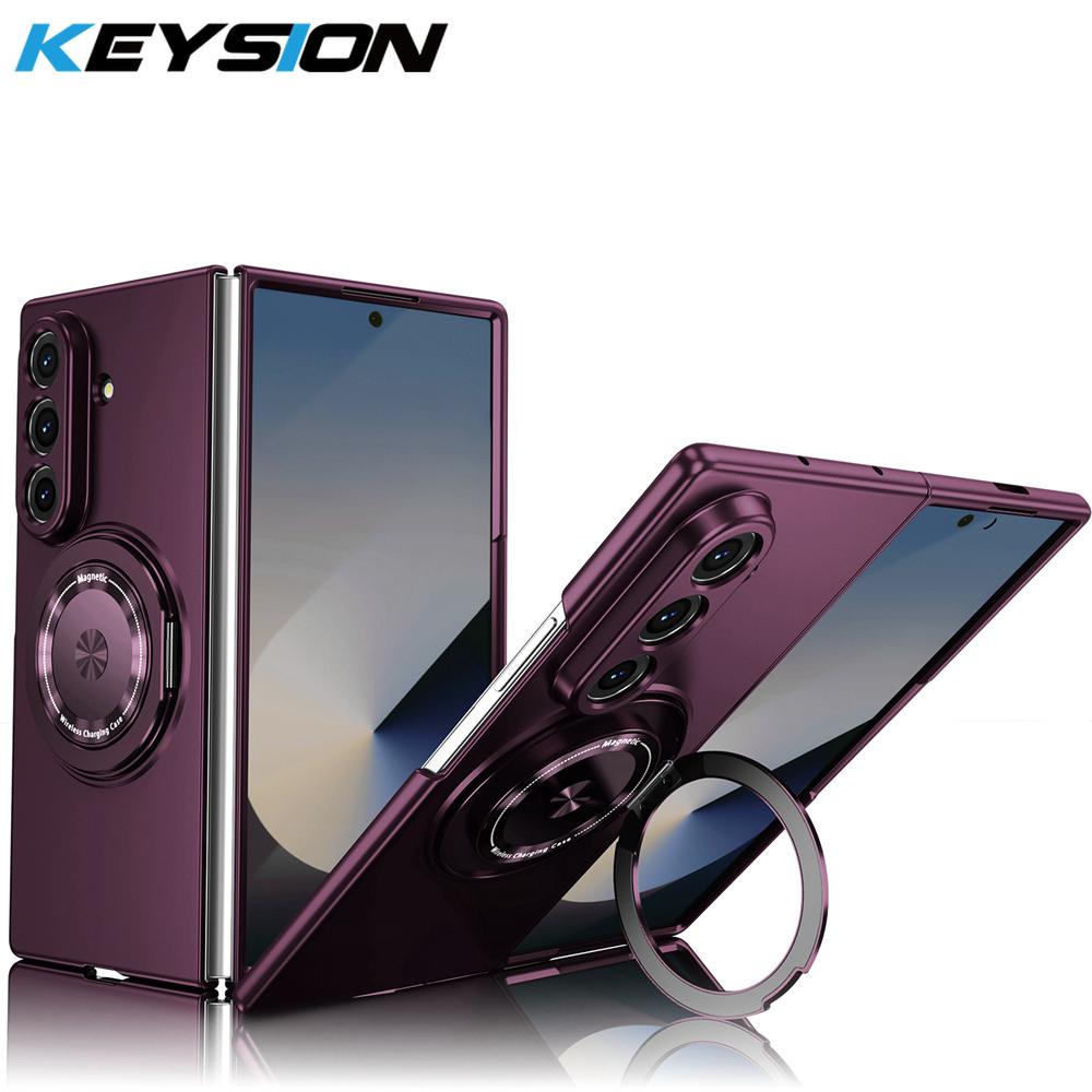 KEYSION 360°Rotating Magnetic Ring Stand Phone Case for MagSafe for Samsung Galaxy Z Fold 7 5G Wireless Charging Hard Back Cover