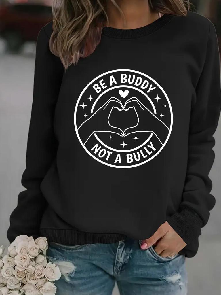 Autumn/Winter Women's Casual Long Sleeve BEABUDDY Print Pullover Sweatshirt Hoodie