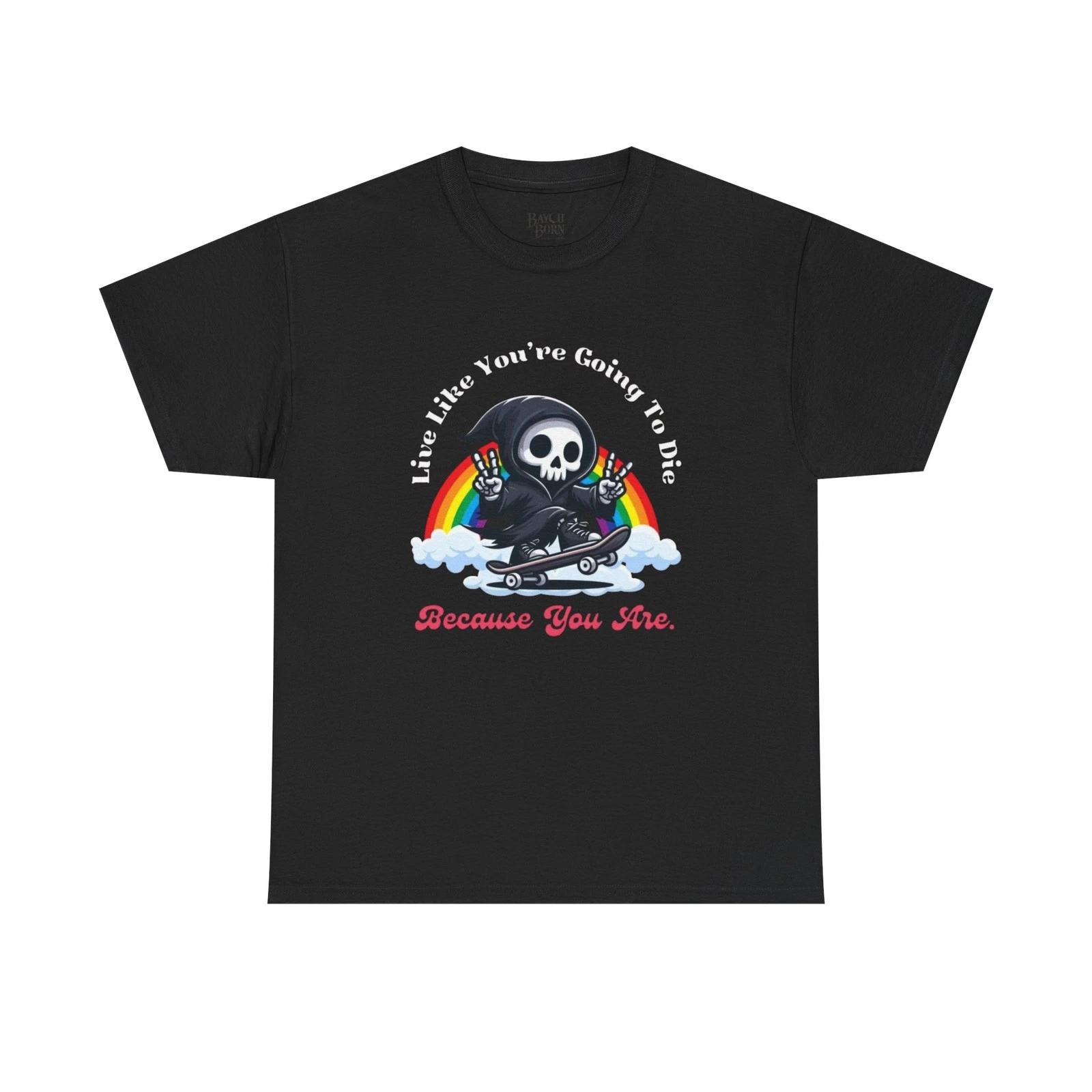 Skateboarding Grim Reaper Tee | Live Like Youre Going To Die Rainbow Design L