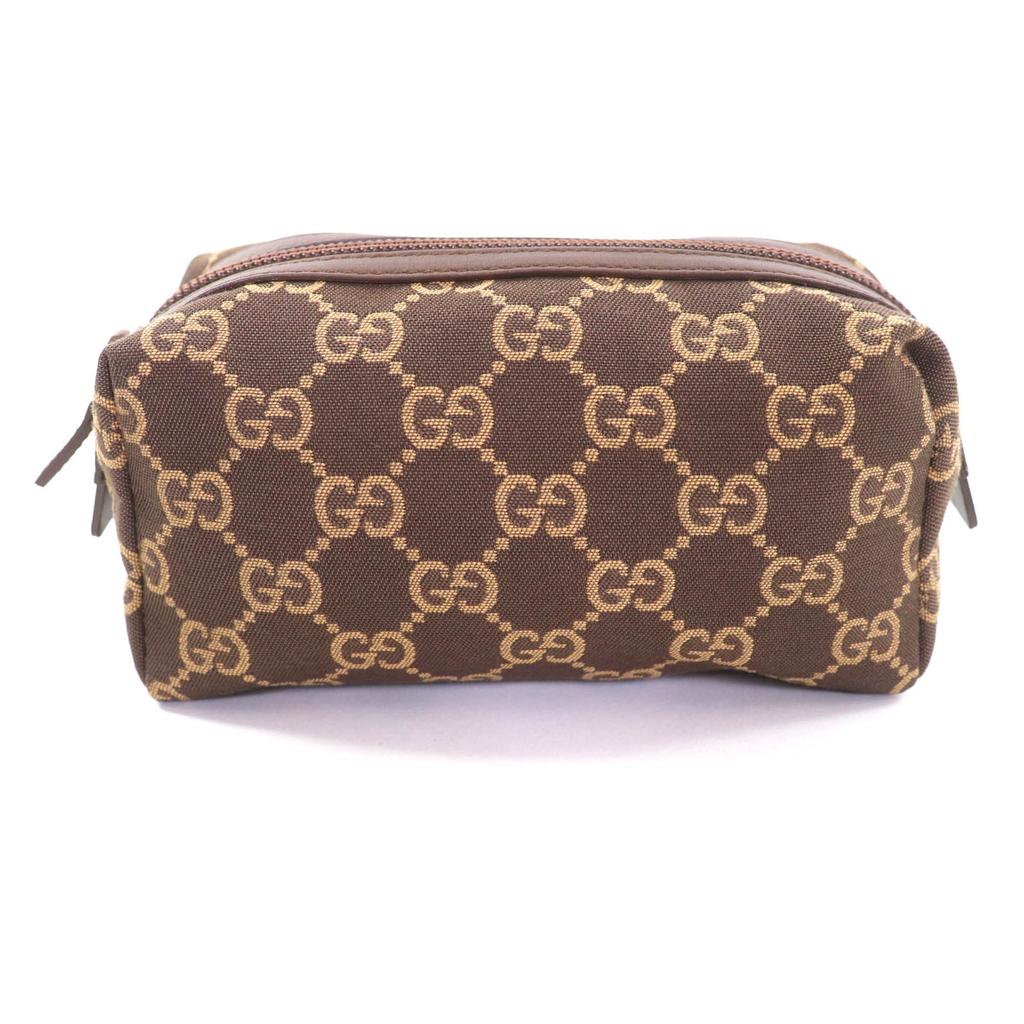 Pristine GUCCI Cosmetics Pouch Using Leather Brown GG Canvas Women 002058 Used