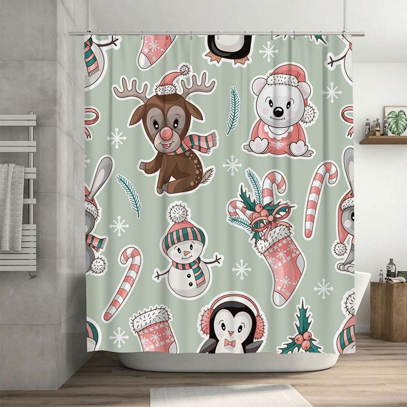 

Tu Christmas Shower Curtain Cute Reindeer Snowman Holiday Bathroom Decor Festive Xmas Backdrop Waterproof Home Textile W60H190(CM)-1 Pcs
