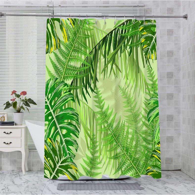 Frond Bathing Curtain Bathroom Nordic Green Leaf Shower Curtain Waterproof With 12 Hooks Home Deco