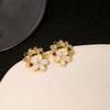 Summer Fresh Flower Rhinestone Stud Earrings: Cute, Exquisite, Versatile Diamond Wreath Design