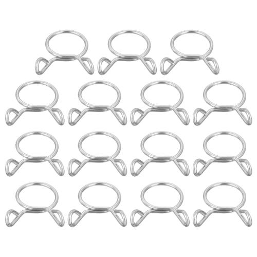 uxcell 15-Piece Hose Clips, 15mm Inner Diameter, Universal Spring Hose Clamps, 304 Stainless Steel, Double Wire, Adjustable, for Secure Fuel Hoses, Wa