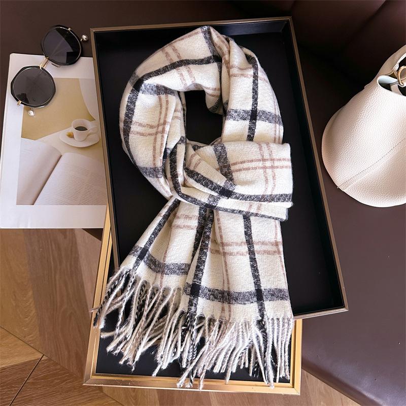 Korean Version Plaid Scarf Winter Male And Female Students Scarf Thickened Warm Outer Shawl Tassel Korean Imitation Cashmere Scarf