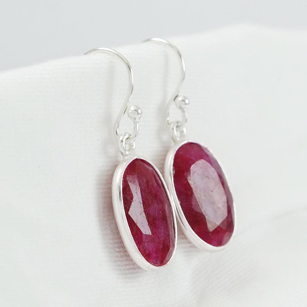 Red Ruby Earring, Oval Bezel Earring, Handmade Earrings, 925 Sterling Silver Earrings, Gift for Her, Light Weight Earrings