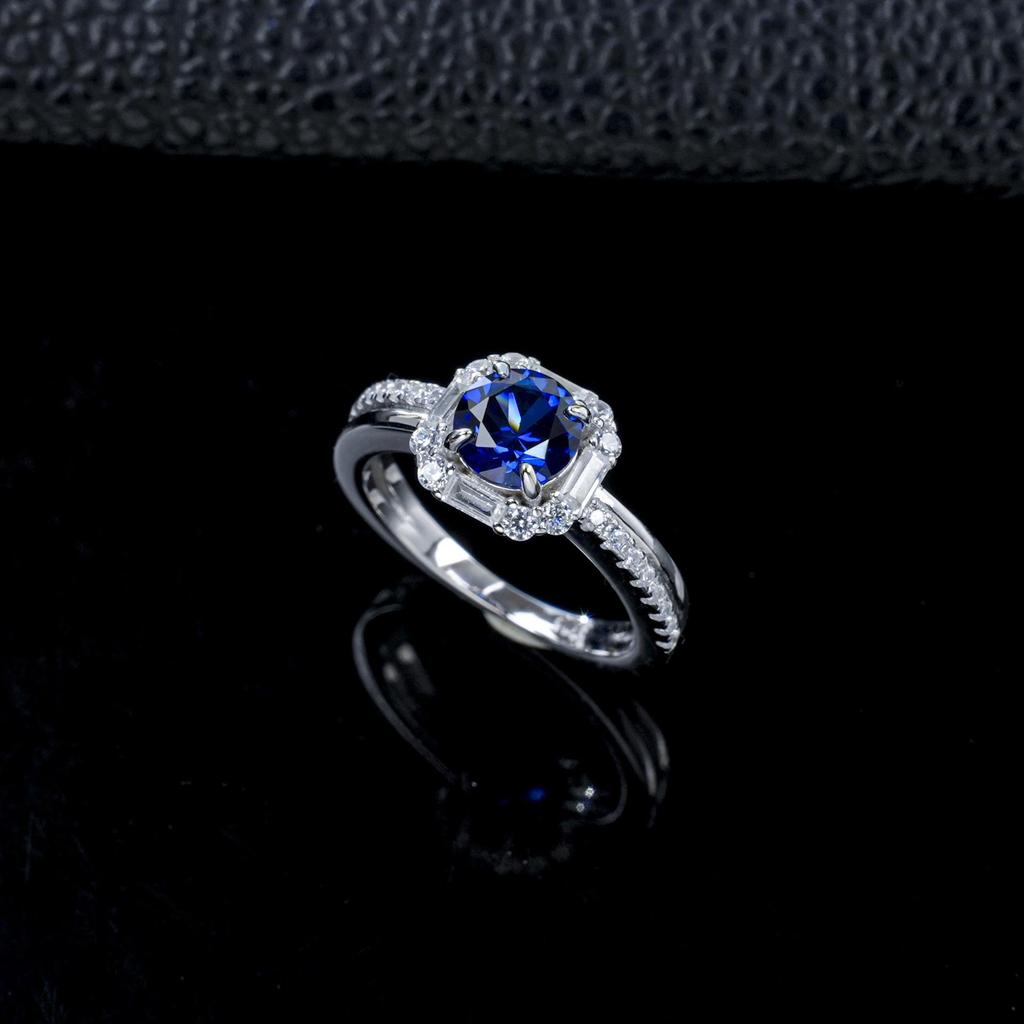 European Style S925 Sterling Silver Octagonal Halo Sapphire & Diamond Engagement Ring