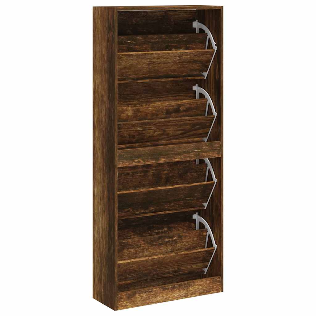 Shoe Cabinet Smoked Oak Finish 63 X 24 X 147 Cm Particleboard