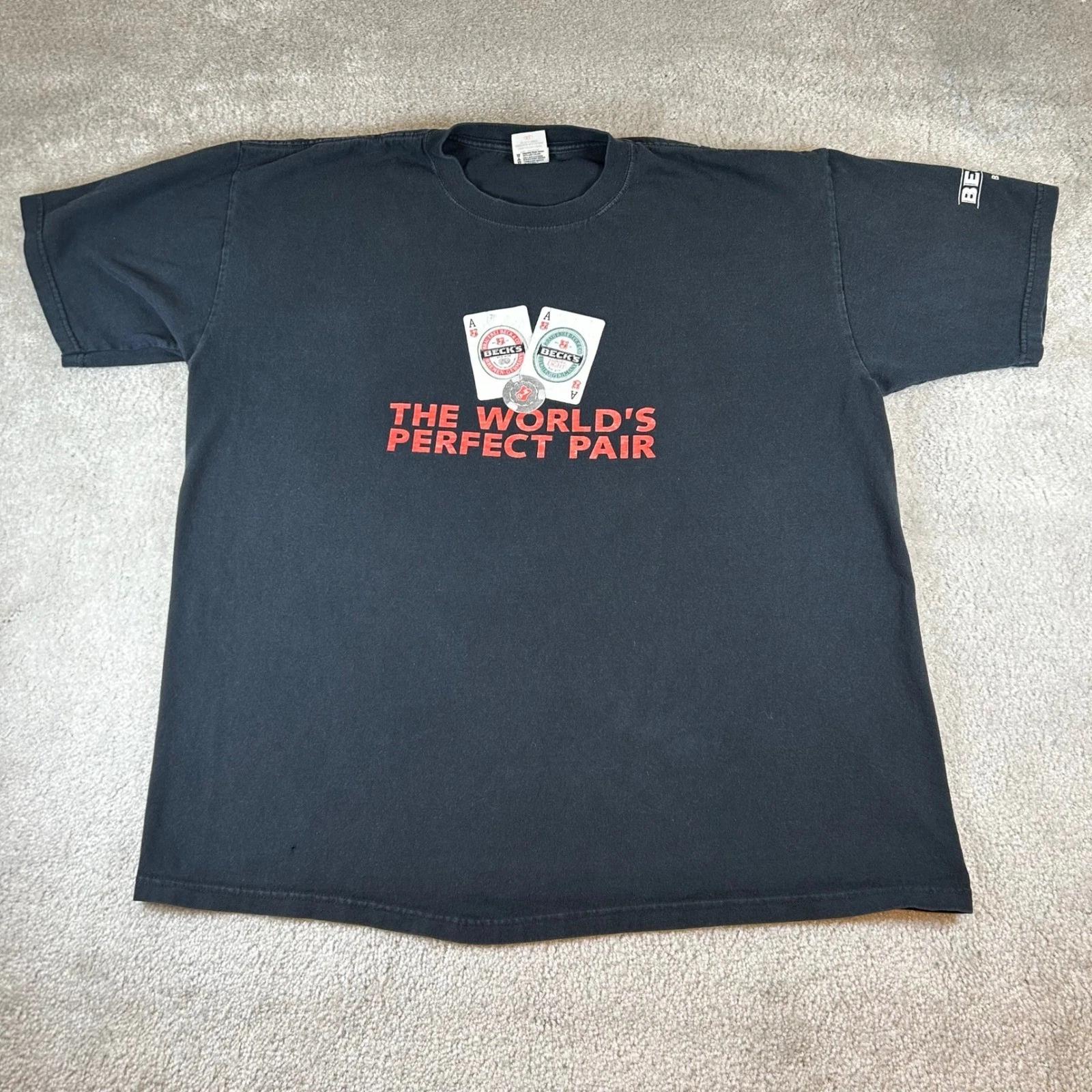 

Vintage Y2K Anvil Becks Beer T-shirt Men s XL Graphic Poker World s Perfect Pair S