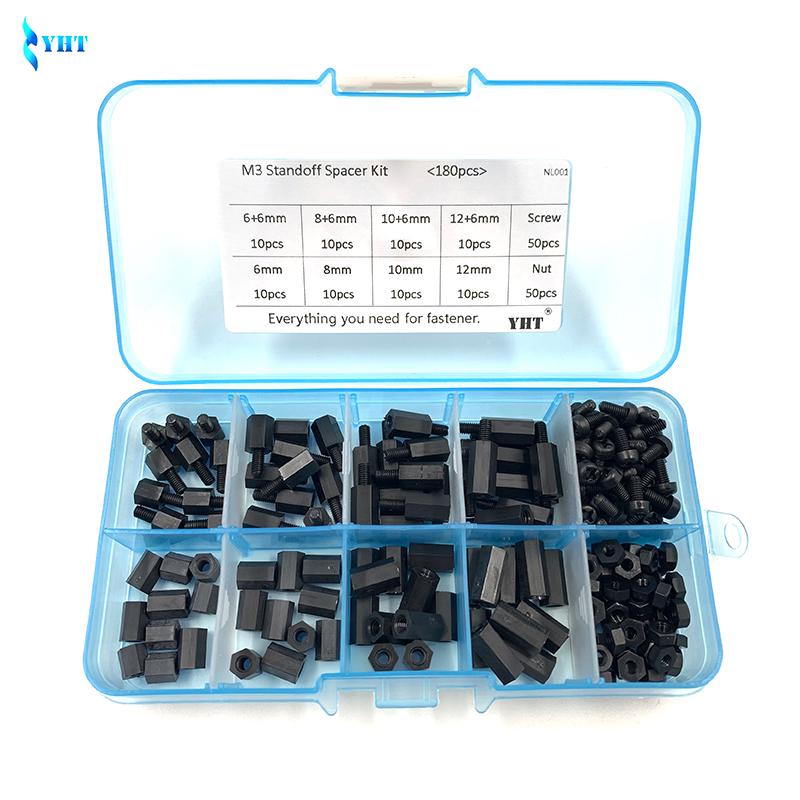 180pcs Plastic M3 Nylon Hex Spacers Screw Nut Stand-off Assortment Kit Set Tool