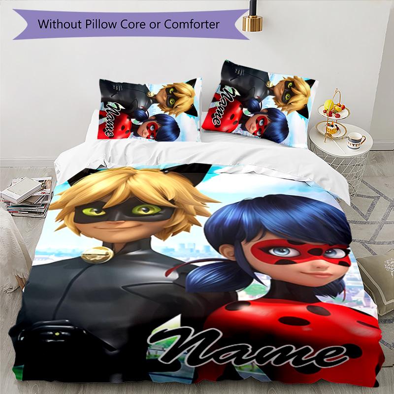 3pcs Ladybug3 Cover Set - Personalized Name, HD Printed Bedding with 1 Cover and 2 Pillowcases - Perfect for Home Decor, Easy Care