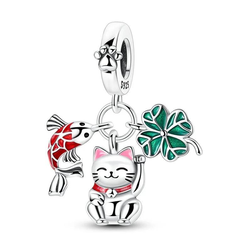 Original Charm 925 Pure Silver Rabbit Snowman Bear Whale Pendant Beads fit Women's Necklace DIY Bracelet Exquisite Jewelry Gif