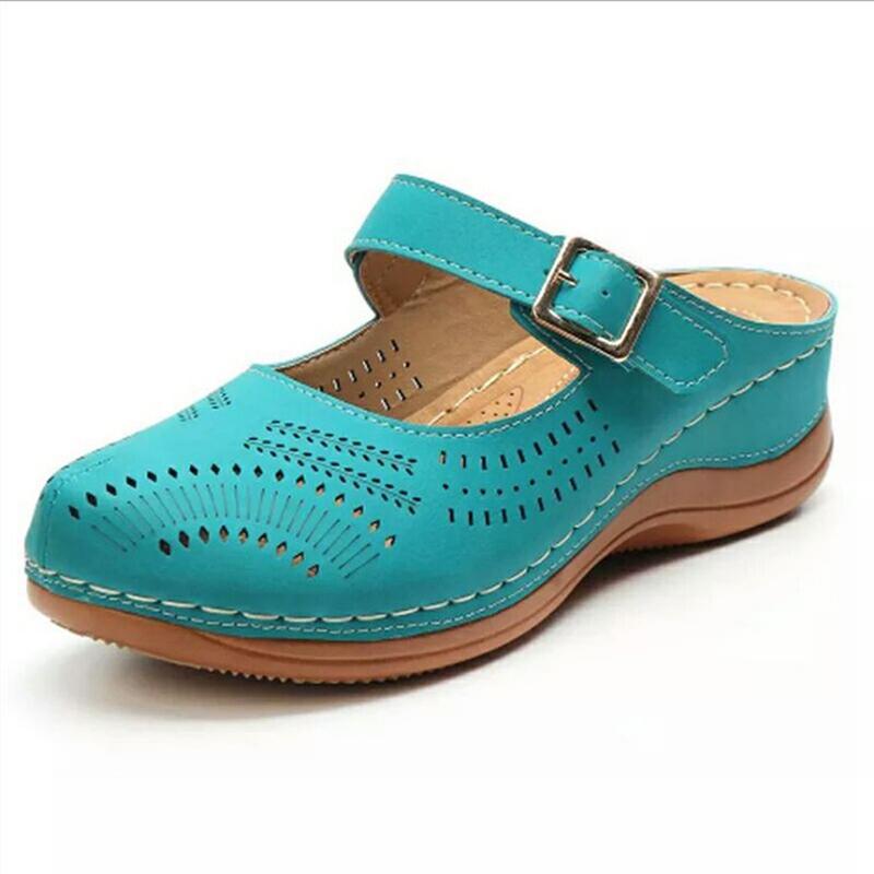 2024 New Women Flat Shoes Mules For Women PU Leather Round Head Sandals Closed Toe Sandals Women Slipper Non-slip Retro Shoes