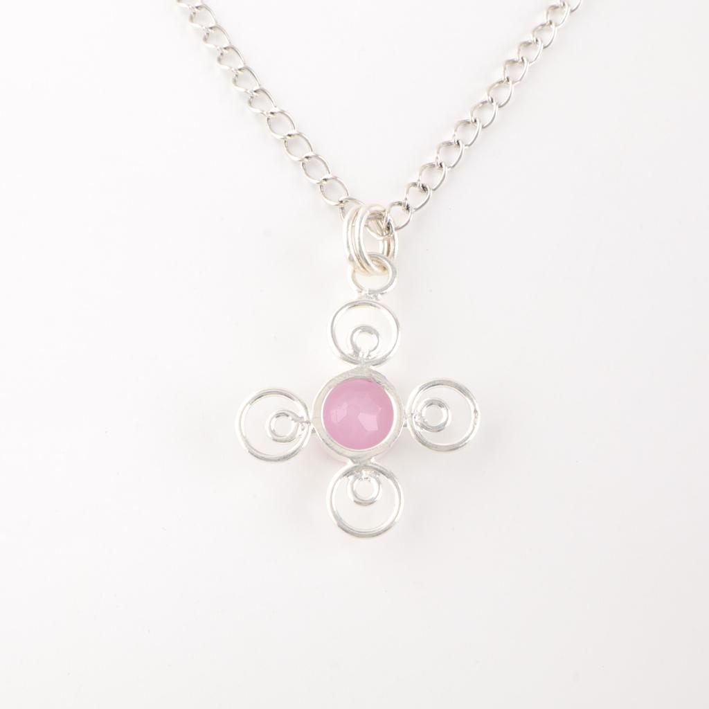 Piedra Preciosa Calcedonia Rosa Plata de Ley 925 Colgante de Joyería Para Regalo de Cumpleaños PP-41-17