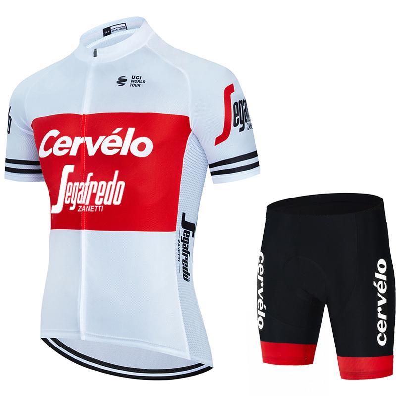 Cervélo Men Cycling Jersey Bib Shorts Set Road Bicycle Racing Apparel Lightweight Fabric Quick Dry Breathable Summer Sport Gear