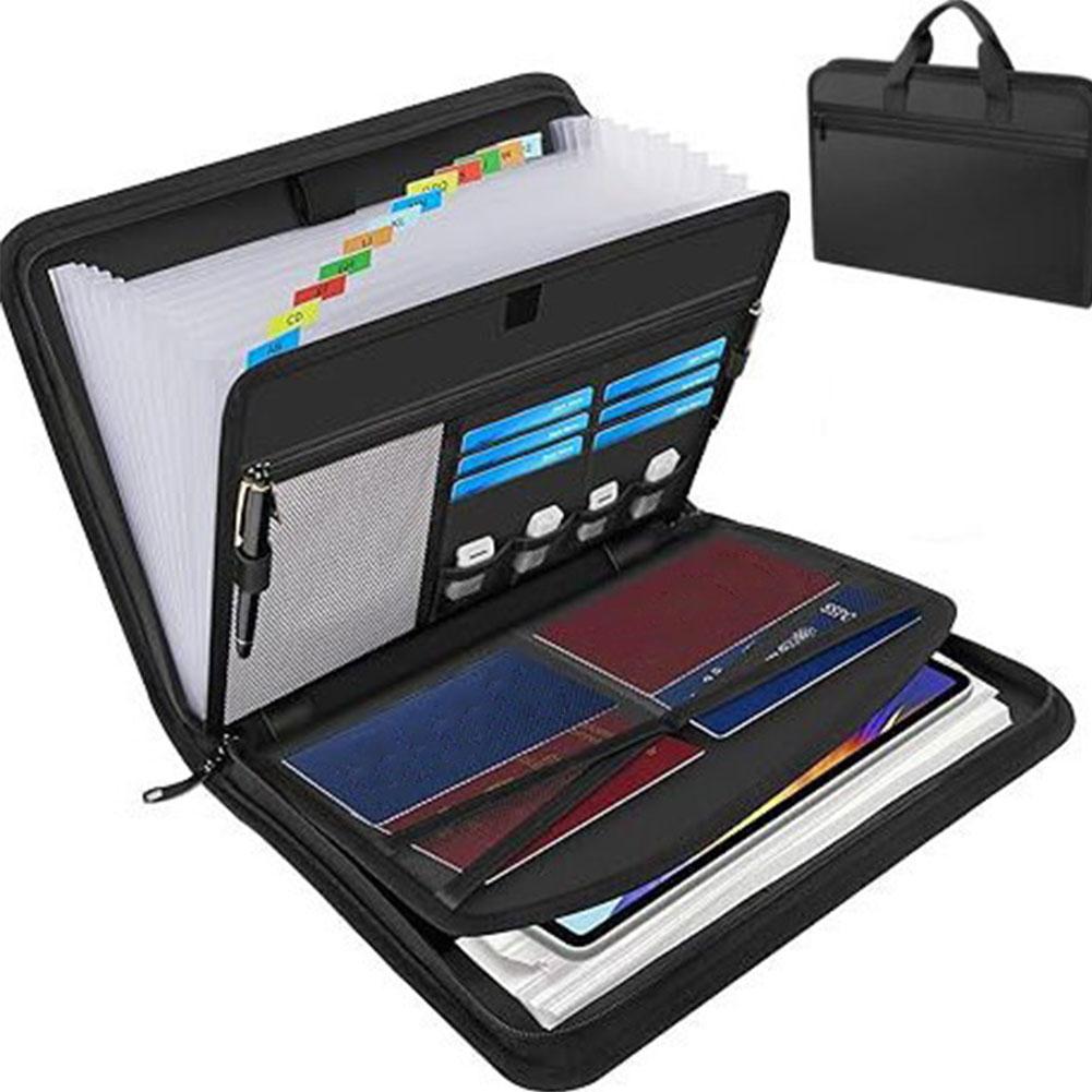 Fireproof Expanding File Folder Zipper Closure Waterproof Accordion File Organizer Space Saving Multi Pockets A4 Files Briefcase