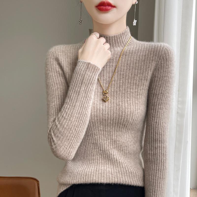 INDFS Women's Fashion Casual Fall Winter Solid Color Print Long Sleeve Half Turtleneck Sweaters