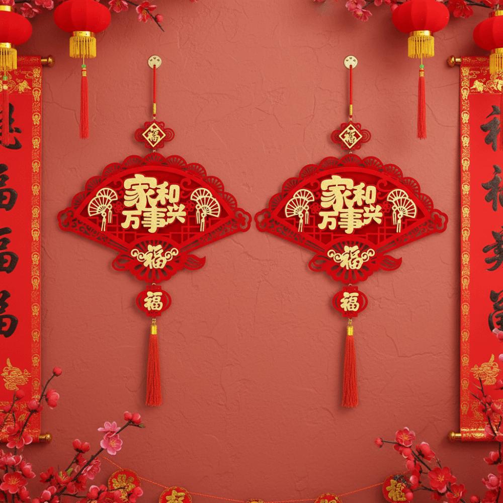 Flocking Chinese Lucky Character Pendants Traditional Handmade New Year Fu Character Pendants with Tassels Creative