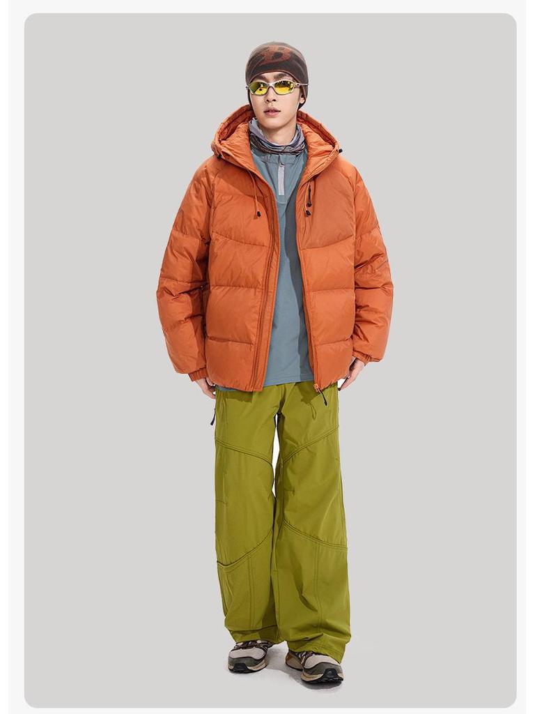 ACU Men's Japanese-Style Outdoor Windproof Down Jacket: Warm, Oversized, Hooded, Nylon, Solid Color.