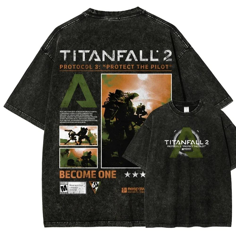 Camiseta Titanfall Lavada Roupa para Todas as Estações Roupas de Personalidade Tamanho Grande Unissex Alta Qualidade Produto Quente Lavado Moda Retrô