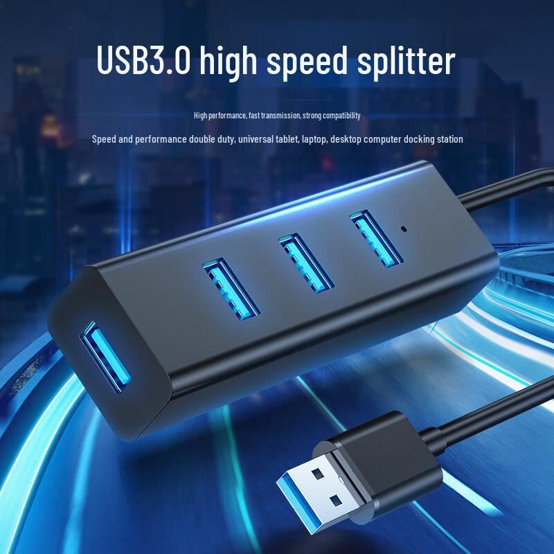 USB 4-Port Hub Extender with Long Cable for Laptop/Desktop