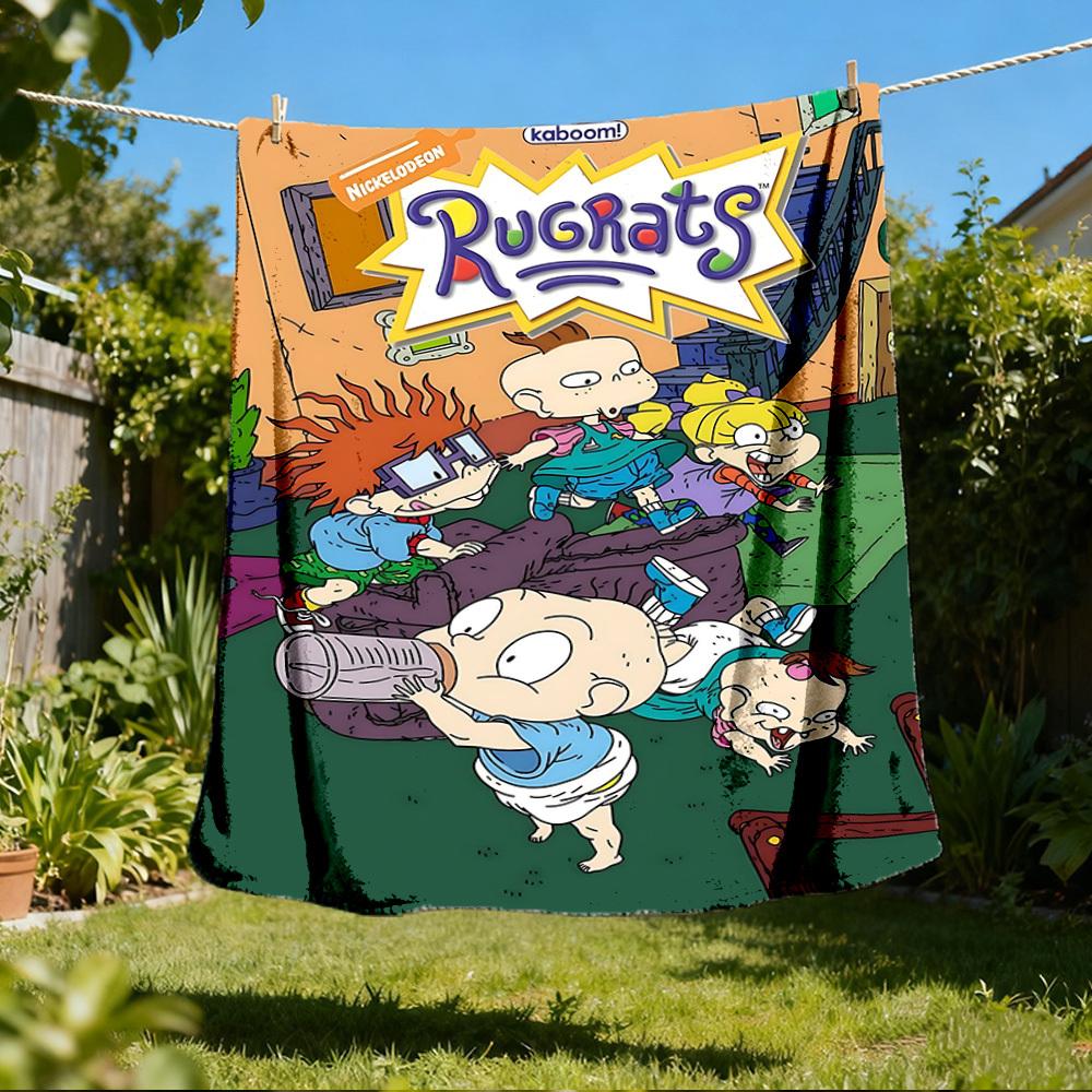 1pc Rugrats Outdoor Flannel Blanket, Lightweight Warm Cozy for Travel Camping Office Soft Polyester Fabric
