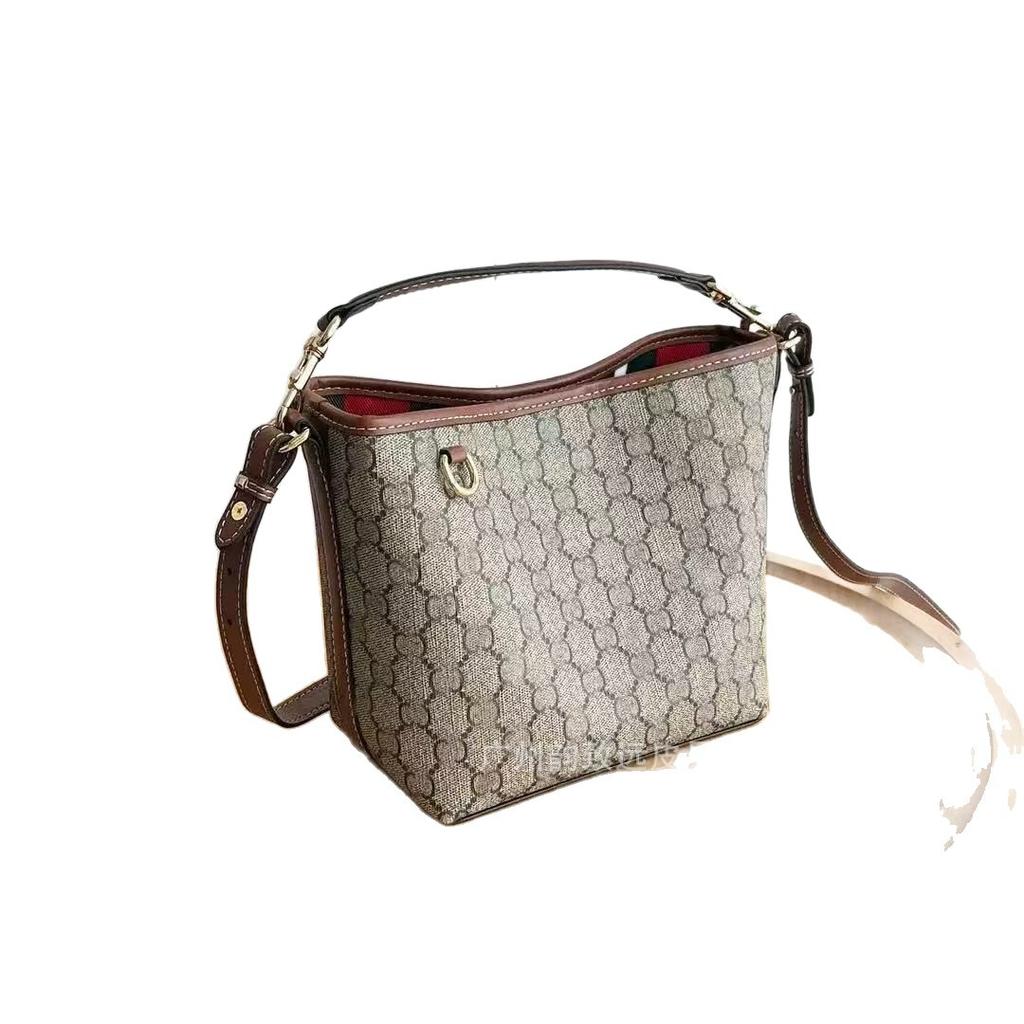Niche light luxury ophidia inspired design, full of printed magnetic buckle single shoulder crossbody bucket bag simple
