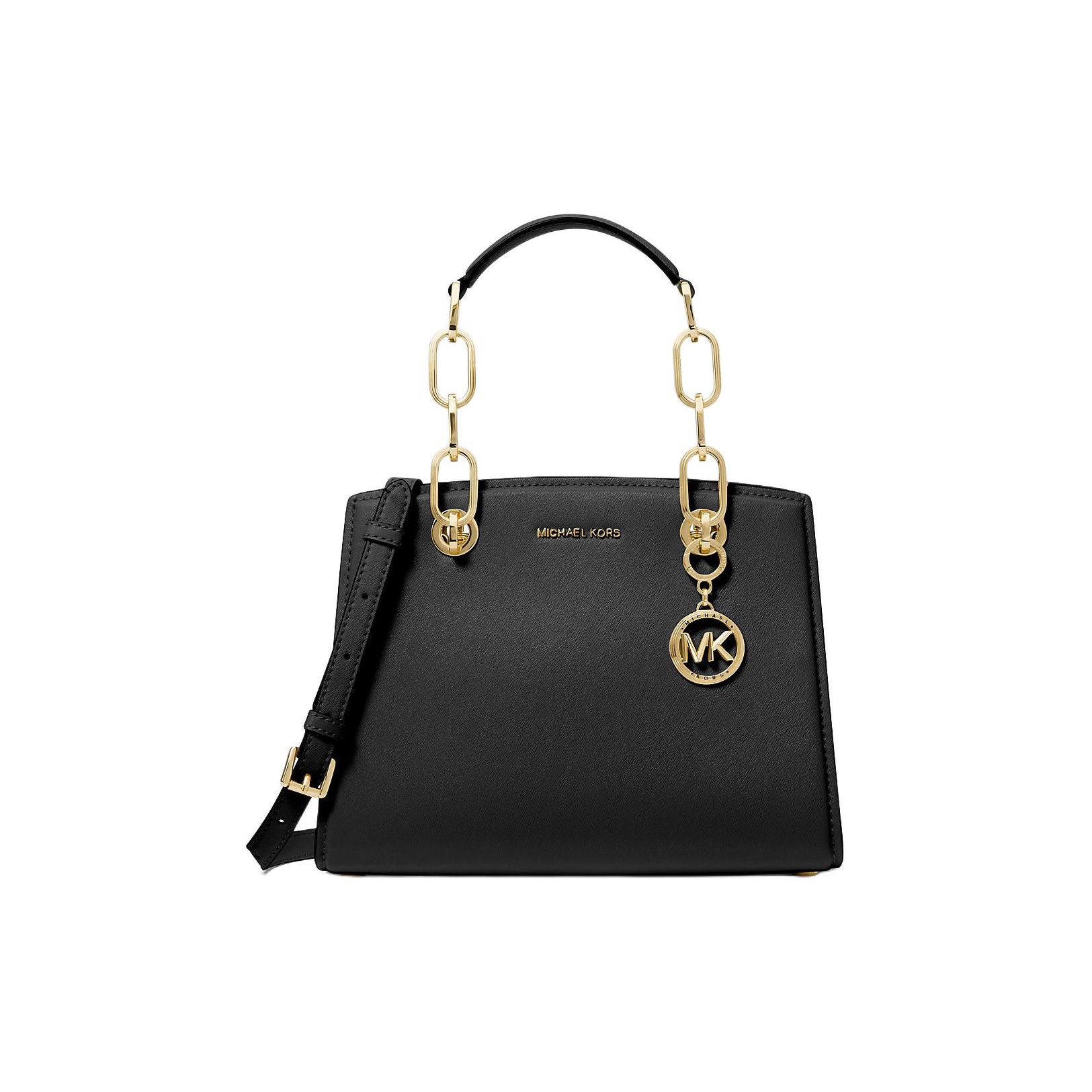 

Michael Kors MK Cynthia Logo Leather Shoulder Tote Bag Small Women handbags Black 30S4GCYS1T-BLACK Basic Set (Bag+Dust Bag)