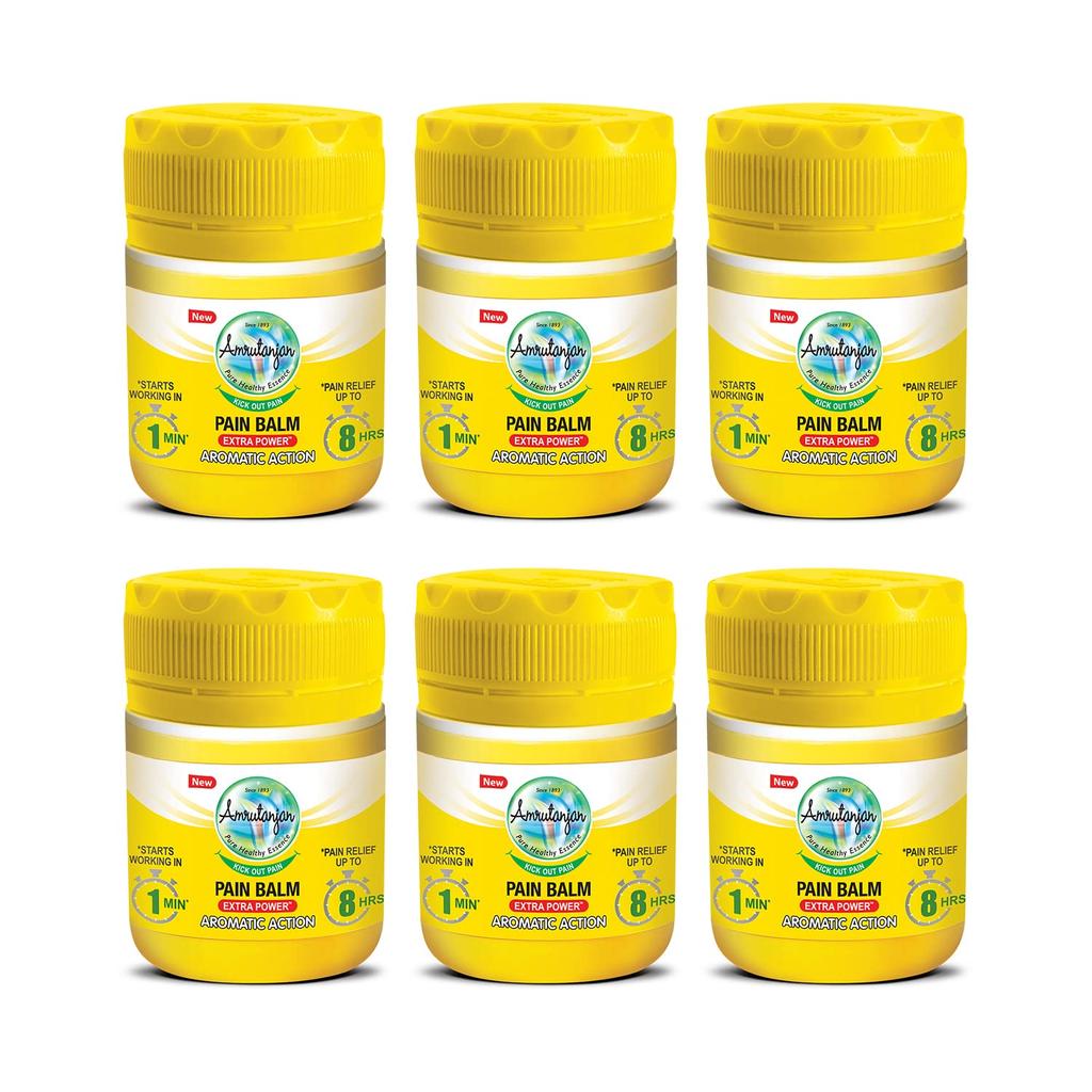 Amrutanjan Pain Balm Extra Power 8 Ml Pack Of 6 | Natural Herbal Aromatic Balm For Headache, Stress And Cold-Related Body Discomfort Relief
