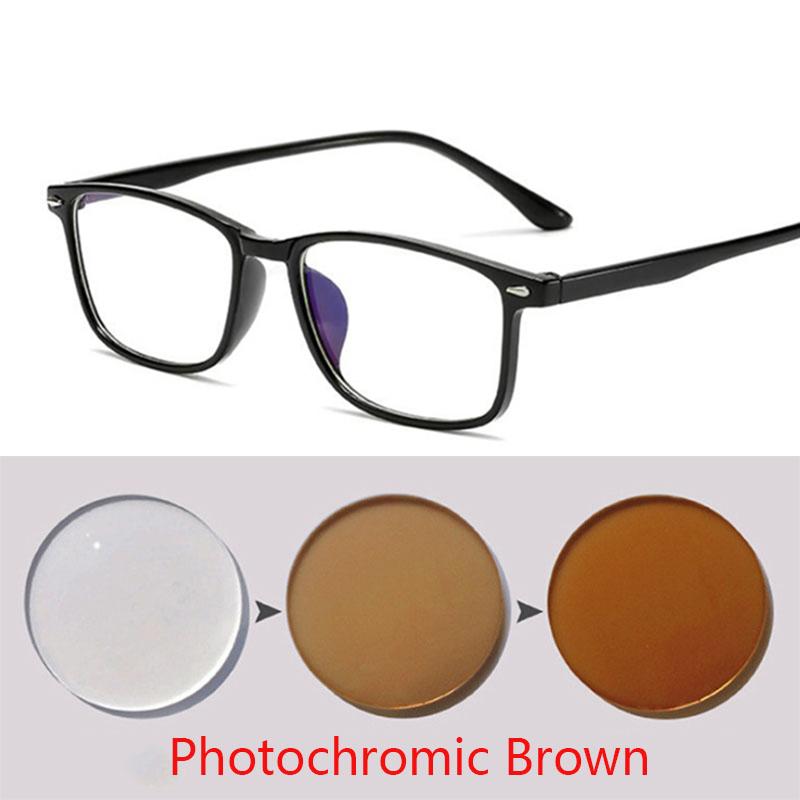 Women Men Photochromic Glasses Chameleon Change Color Rectangle Goggles 0 -0.5 -1.0 -1.5 -2.0 To -6.0