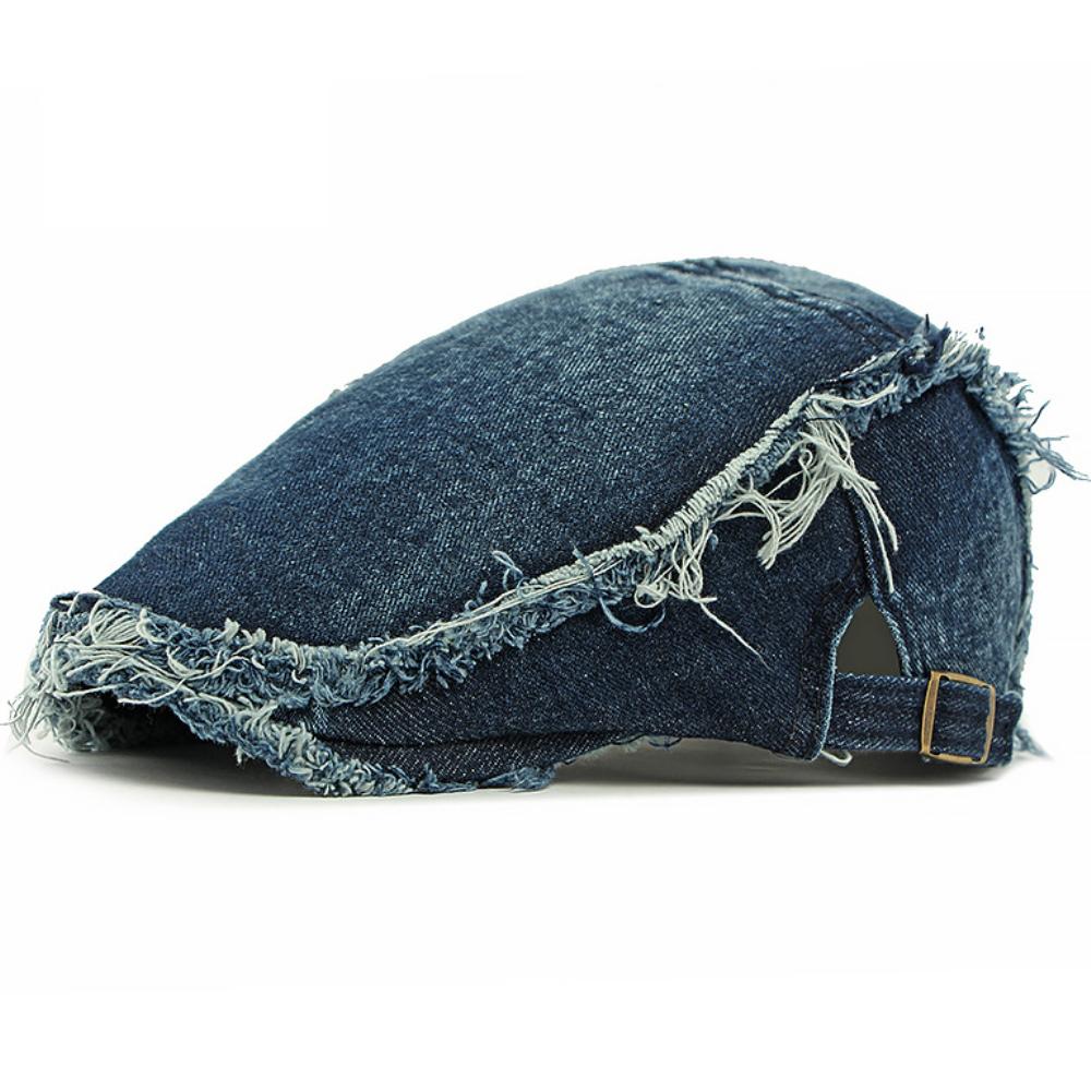HT4797 New Stylish Beret Cap Men Women Shabby Brim Denim Hat Male Female Artist Painter Beret Hat Adjustable Ivy Flat Cap Berets