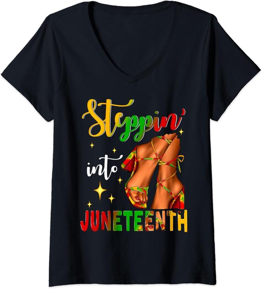 Stepping Into Juneteenth Like My Ancestors Women Ladies  V-Neck Tshirt Unisex T-Shirt S