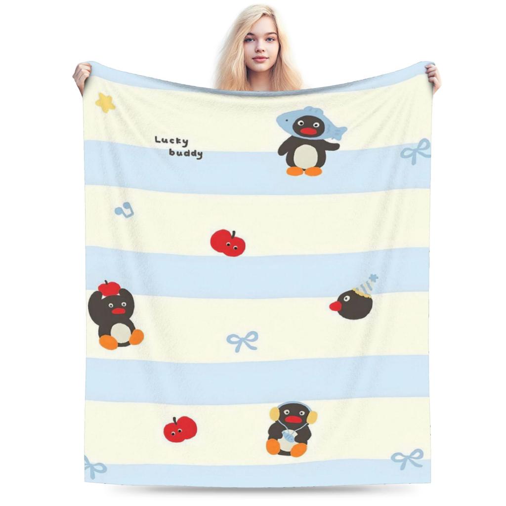Noot Pingu Fleece Throw Blankets Penguin Cartoon Blankets for Bedding Couch Ultra-Soft Bedding Throws