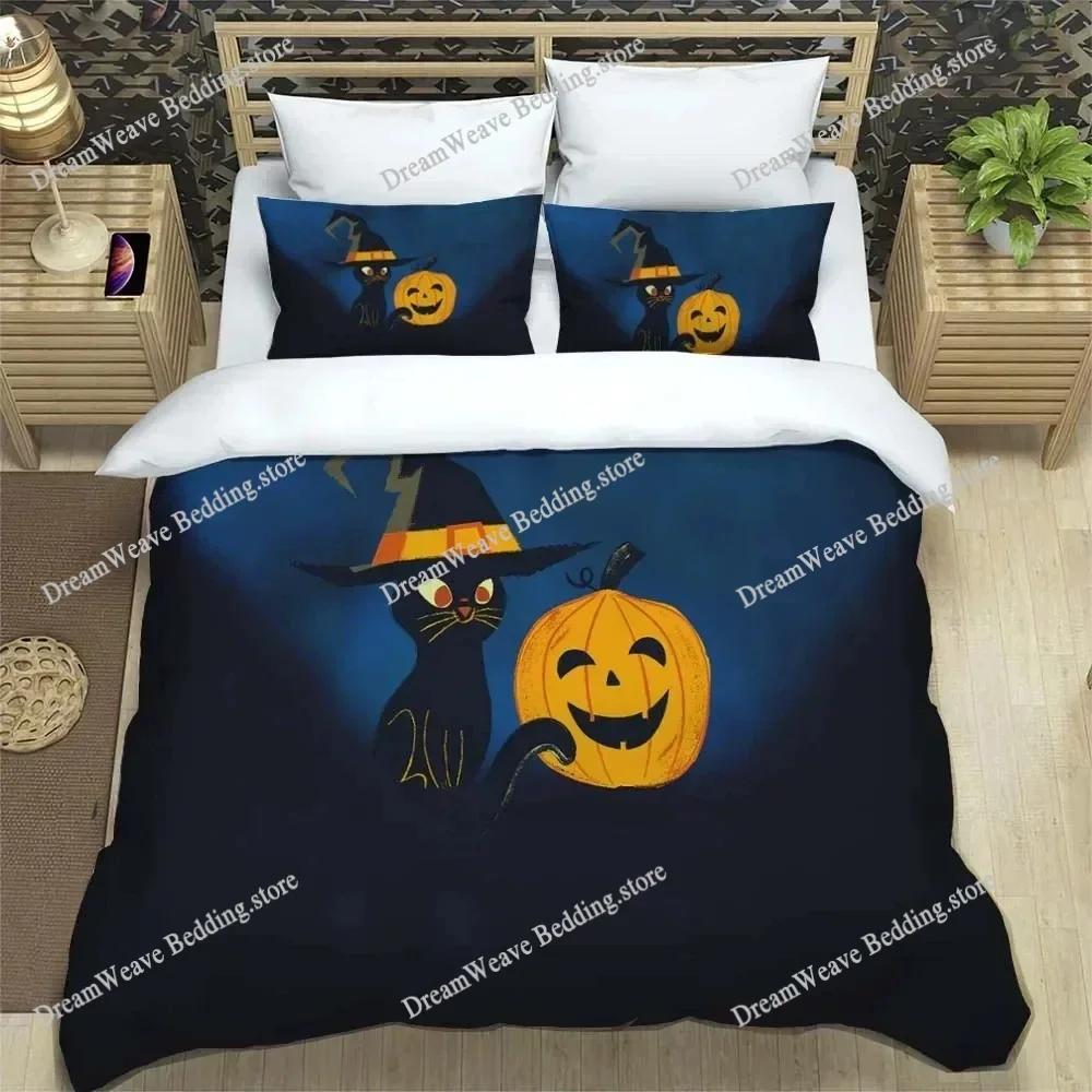 Copripiumino Halloween Matrimoniale King Cartone Animato Zucca Copripiumino Lanterna Set Biancheria da Letto Microfibra Copripiumino Fantasma per Bambini Bambine9