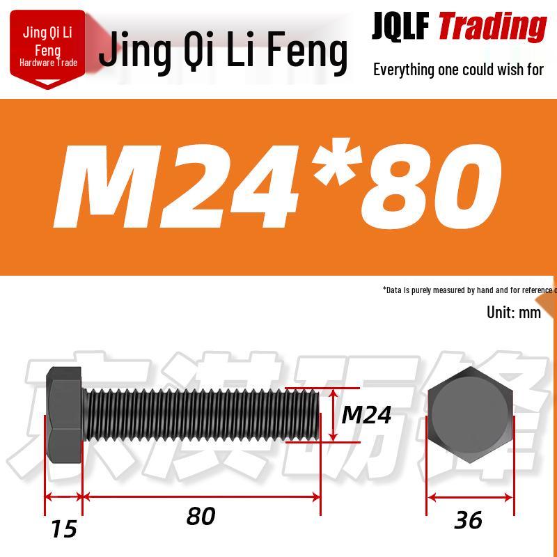 Grade 12.9 Reverse Thread Hex Bolt, M6-M24 High-Strength Blackened Hexagon Screw