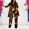 Women Plus Size Round Neck Long Sleeve Printed Layered Top Long Pants Two Piece Set