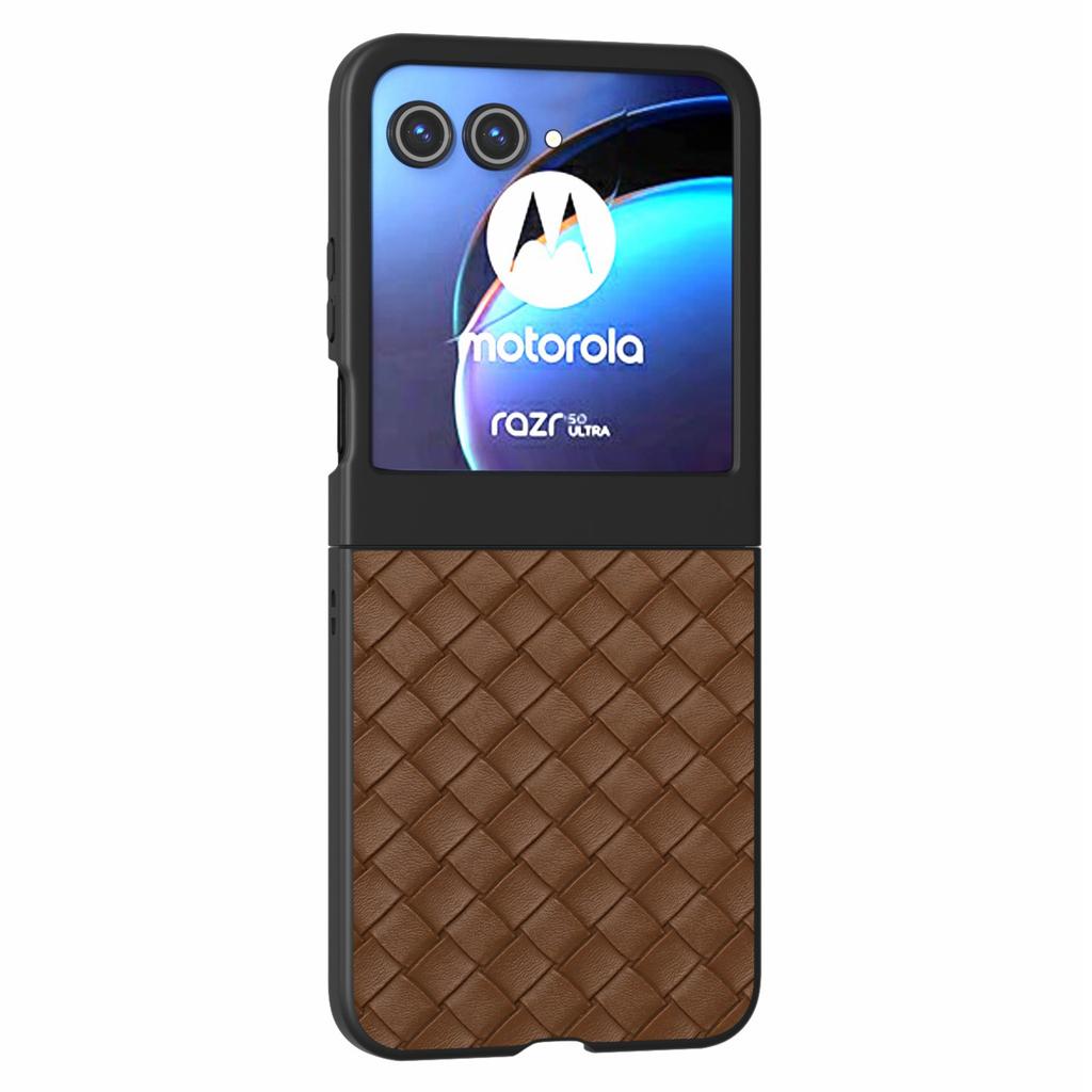 Für Motorola Razr 50 5G Hülle Gewebte Textur PU-Lederbeschichtete Hart-PC-Abdeckung