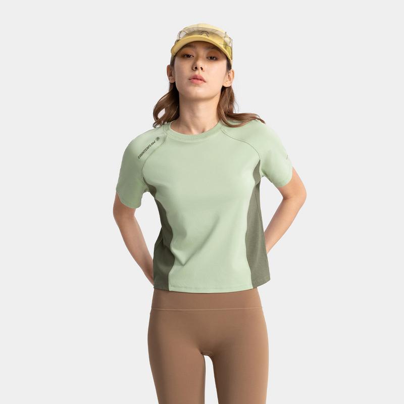 Li Ning CF Outdoor Series Solid Color Cool Comfort Skin-Friendly Antibacterial Short Sleeve T-Shirt Women Tops Bean-Paste-Green ATSV196-5