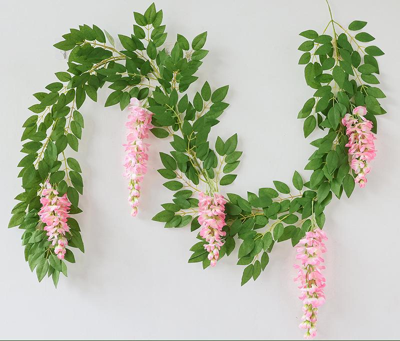 

Шифрование Глициния Искусственные цветы Виноградная гирлянда Растения Свадебные украшения арки Растение Лист Ротанга Висячая стена Цветок Плюща