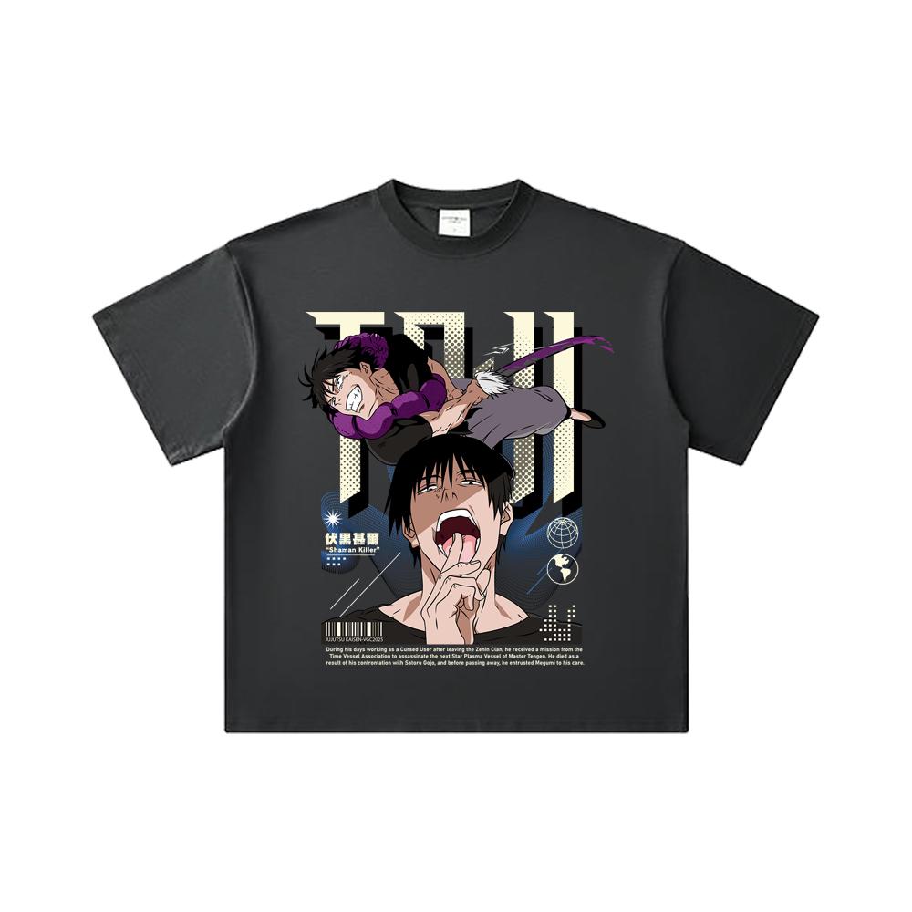 260 GSM Double Yarn 32 Count 100% Cotton Jujutsu Kaisen V47 Toji Print Unisex Heavy Cotton T Shirt