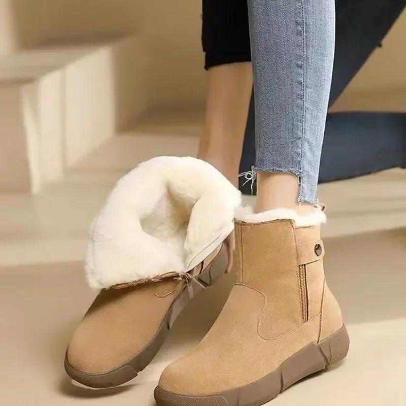 Plus Warm Womens Ankle Snow Boots Elegant With Low Heels Winter Booties Shoes for Women Waterproof Non Slip Pu Anti Comfortable