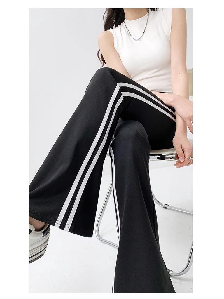 High Waist Flare Yoga Pants with Side Stripe for Women - Plus Size, Autumn/Winter Wear