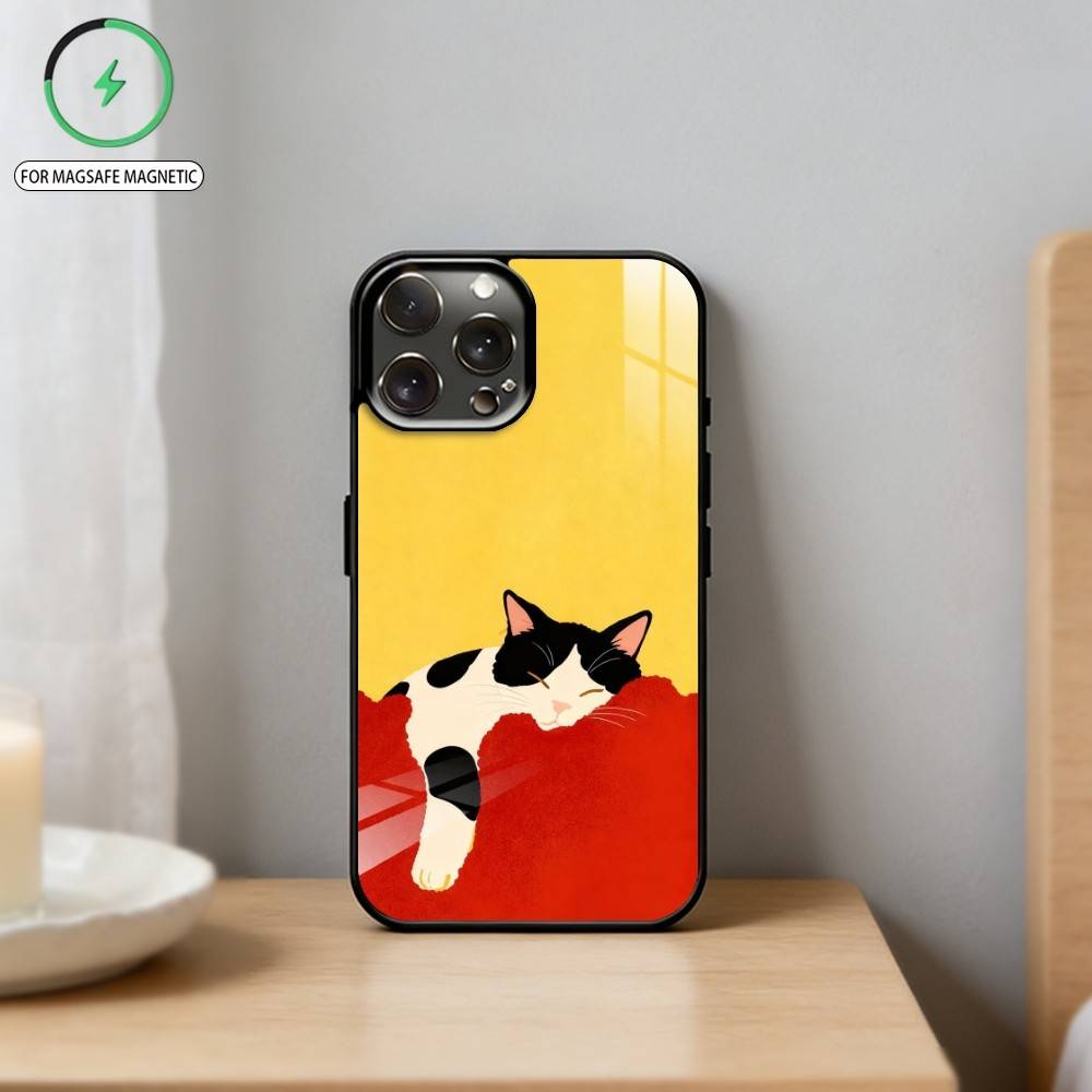

C-Cute Black White Cat Phone Case For iPhone17,16,15,14,13,12,11 Plus,Pro Max Magnetic For Magsafe Wireless Charging iPhone13