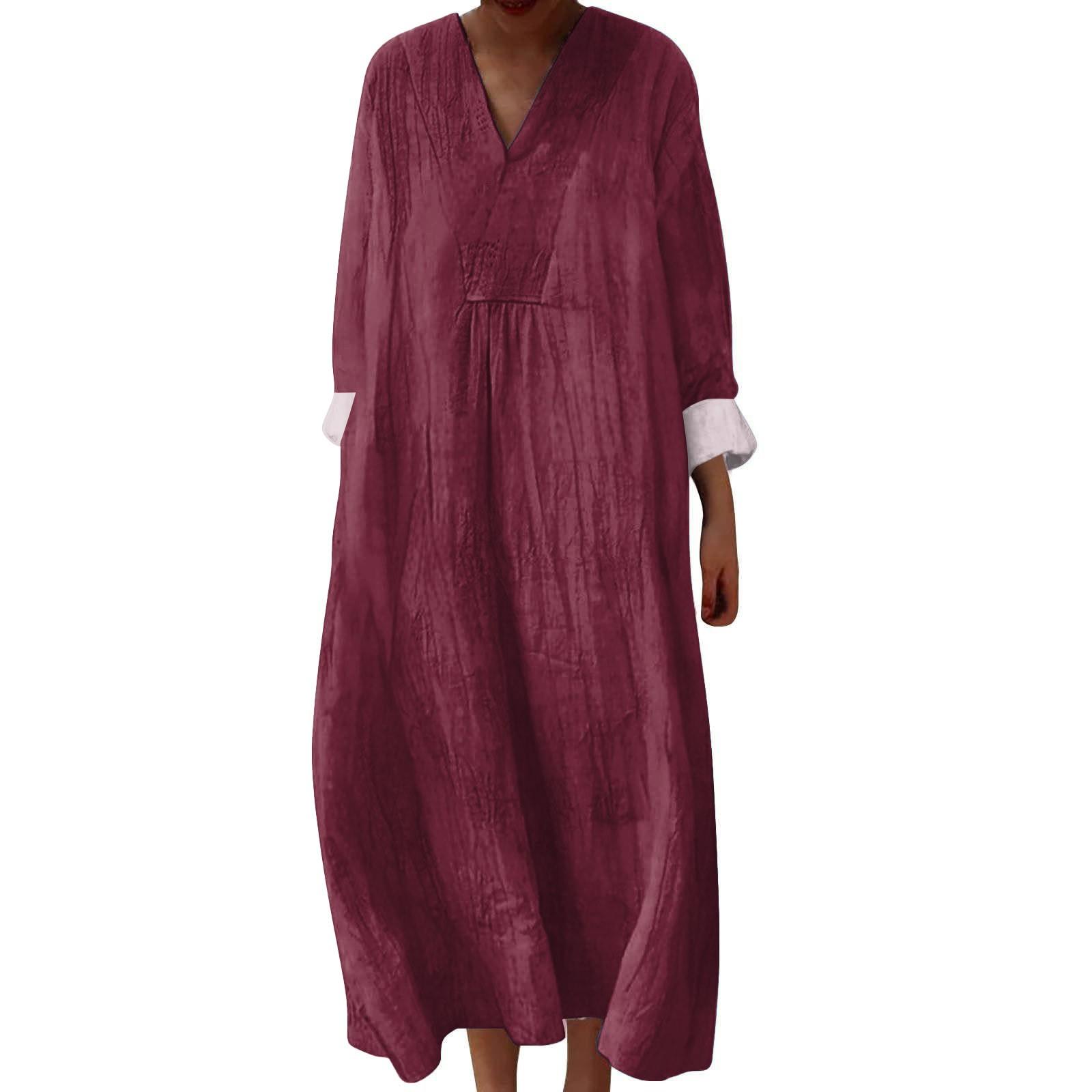 

Женское повседневное и модное платье с V-образным вырезом, однотонное, с длинным рукавом L