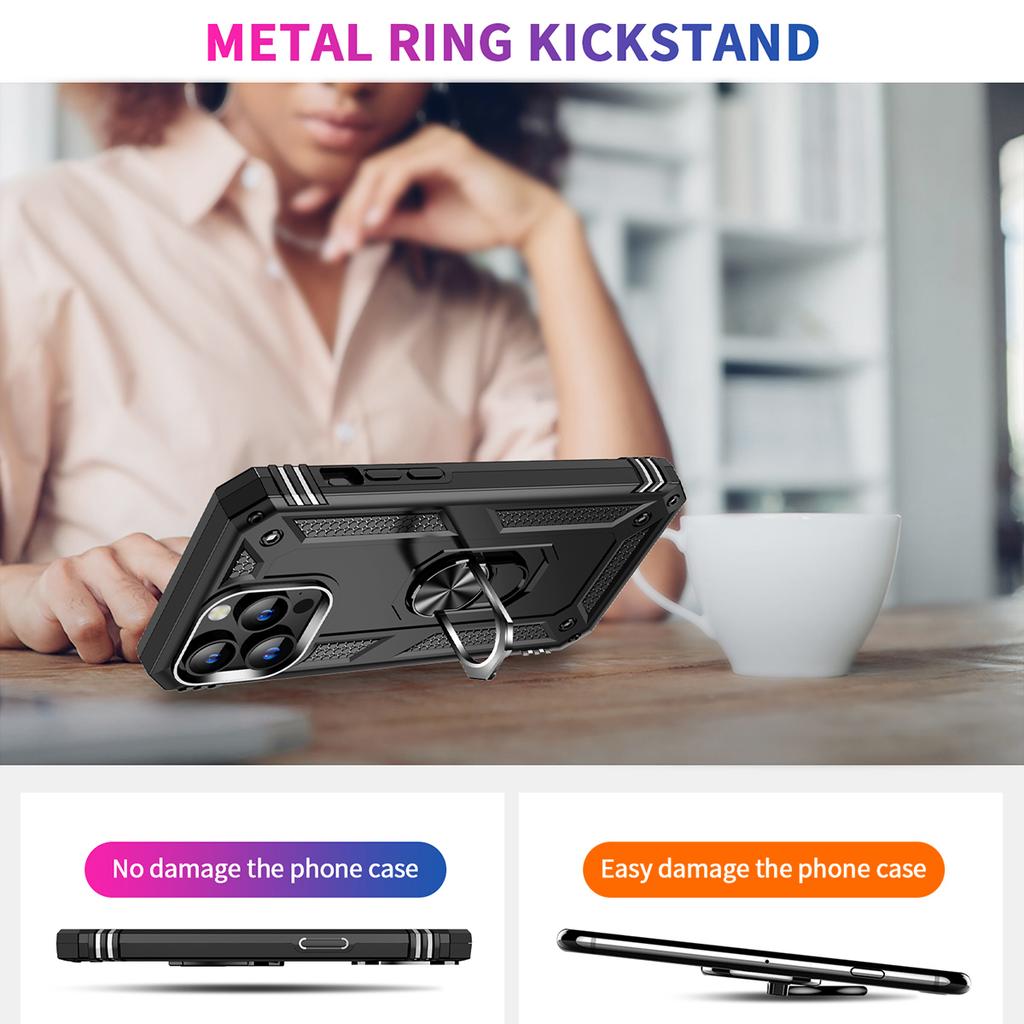 For iPhone 15 Pro Kickstand Phone Case PC+TPU Cover with Built-in Magnetic Holder Metal Sheet